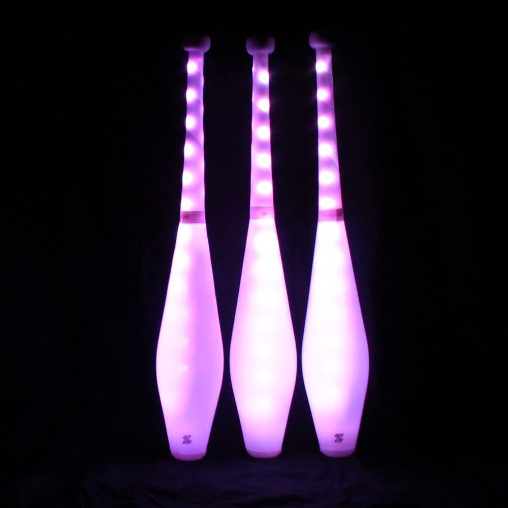 Zeekio - Multi-Color LED Light Up Juggling Clubs - with Charger & Wireless Remote - for Beginners, All Levels - Bright & Vibrant Colors Durable - 20.5L - Set of 3