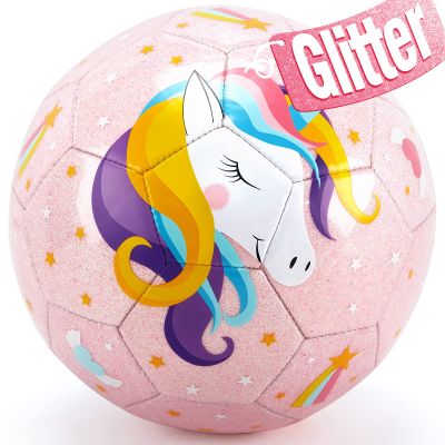 hahaland Size 3 Soccer Ball for Kids with Pump & Mesh Bag - Glitter Unicorns Soccer Ball Gifts for Girls 3 Year Old -Sports & Outdoor Play Toys for Baby Girls Boys Ages 3 4 5 6 7 8