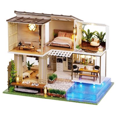 Roroom DIY Miniature and Furniture Dollhouse Kit,Mini 3D Wooden Doll House with Dust Proof Cover and Music Movement,Creative Room Idea for Valentine's Day Birthday (A085)
