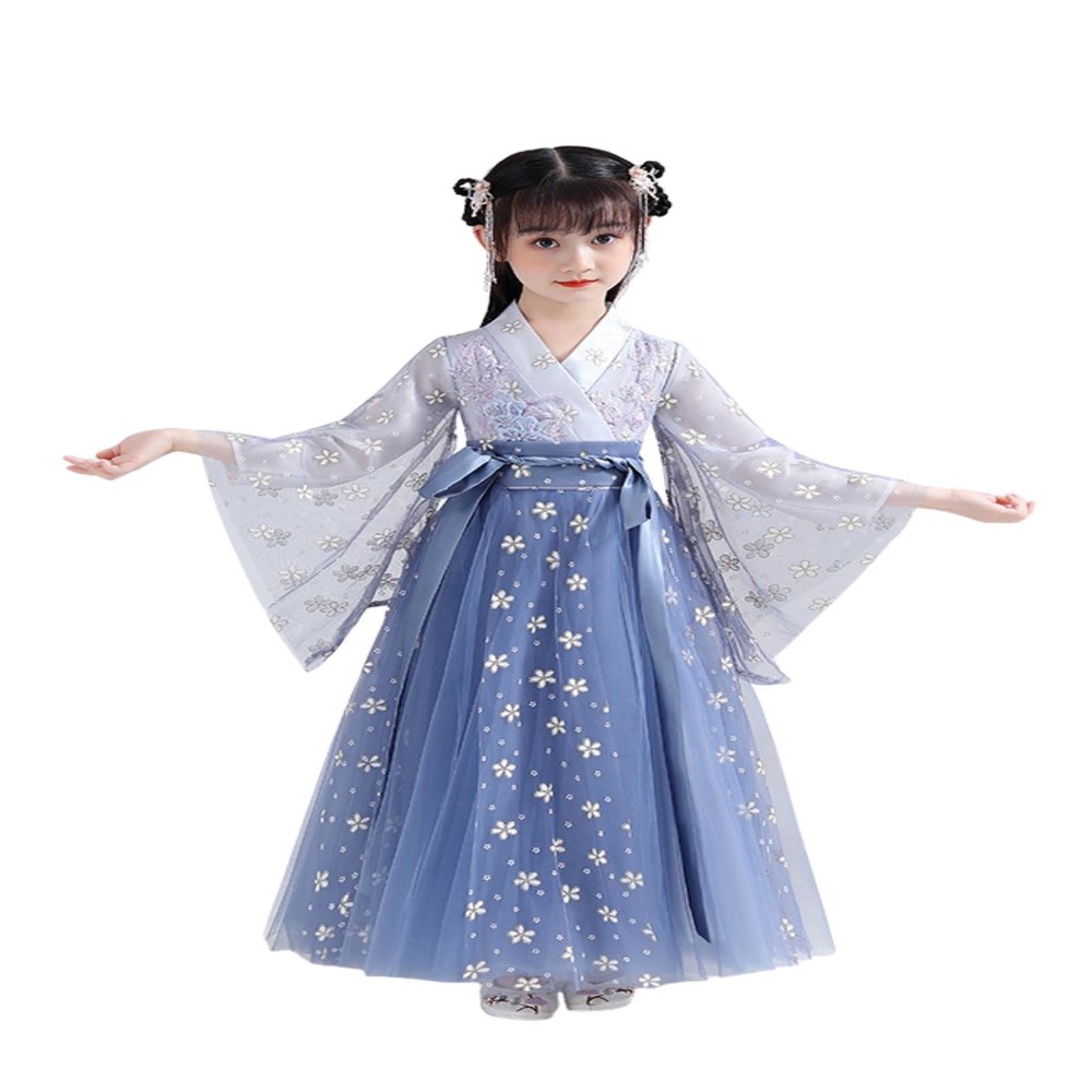 AINIFU Chang'e Fairy Dresses Guzheng Hanfu for Girls Long Sleeves Chinese Style Performance Costumes