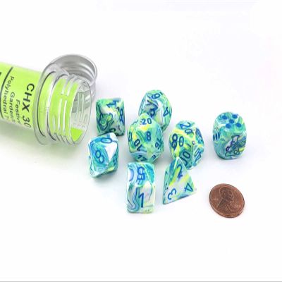 Garden Festive Luminary Dice with Blue Numbers 7+1 Dice Set 16mm (5/8in) Limited Edition Lab Dice Chessex