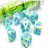 Garden Festive Luminary Dice with Blue Numbers 7+1 Dice Set 16mm (5/8in) Limited Edition Lab Dice Chessex view 4