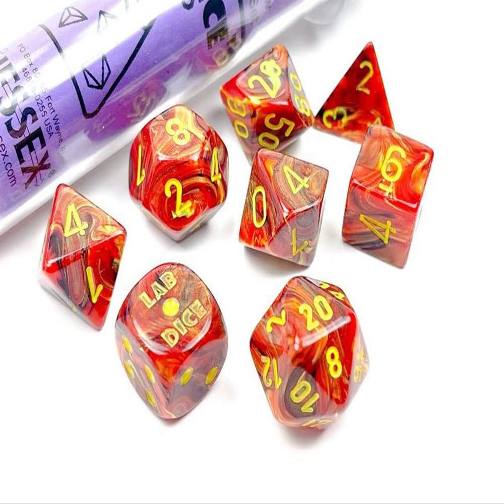 Underworld Vortex Dice with Yellow Numbers 7+1 Dice Set 16mm (5/8in) Limited Edition Lab Dice Chessex
