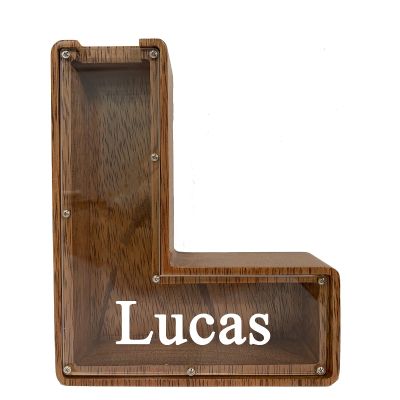 Personalized Large Wooden Kids Letter Piggy Bank Custom Name Coin Piggy Bank, (Laser Engraved Name) Wood Alphabet Letter Bank Money Box Birthday (L)
