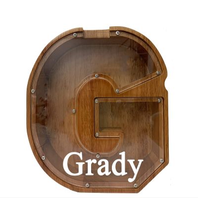 Personalized Large Wooden Kids Letter Piggy Bank Custom Name Coin Piggy Bank, (Laser Engraved Name) Wood Alphabet Letter Bank Money Box Birthday (G)