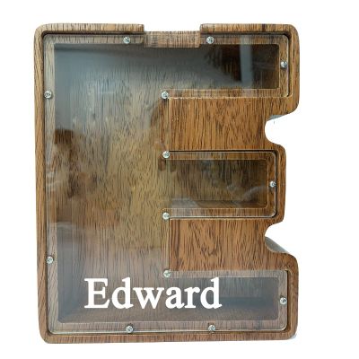 Personalized Large Wooden Kids Letter Piggy Bank Custom Name Coin Piggy Bank, (Laser Engraved Name) Wood Alphabet Letter Bank Money Box Birthday (E)