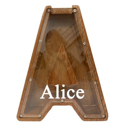 Personalized Large Wooden Kids Letter Piggy Bank Custom Name Coin Piggy Bank, (Laser Engraved Name) Wood Alphabet Letter Bank Money Box Birthday (A)