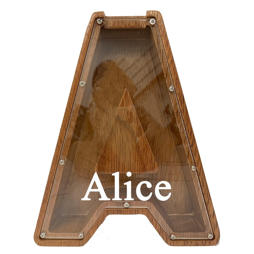Personalized Large Wooden Kids Letter Piggy Bank Custom Name Coin Piggy Bank, (Laser Engraved Name) Wood Alphabet Letter Bank Money Box Birthday (A)