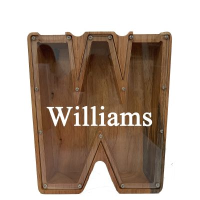Personalized Large Wooden Kids Letter Piggy Bank Custom Name Coin Piggy Bank, (Laser Engraved Name) Wood Alphabet Letter Bank Money Box Birthday (W)