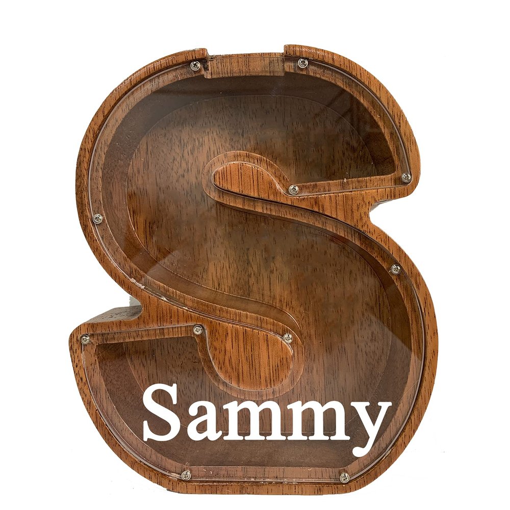 Personalized Large Wooden Kids Letter Piggy Bank Custom Name Coin Piggy Bank, (Laser Engraved Name) Wood Alphabet Letter Bank Money Box Birthday (S)