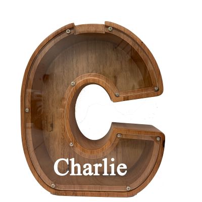 Personalized Large Wooden Kids Letter Piggy Bank Custom Name Coin Piggy Bank, (Laser Engraved Name) Wood Alphabet Letter Bank Money Box Birthday (C)