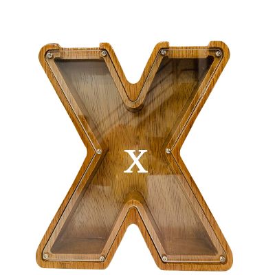 Personalized Large Wooden Kids Letter Piggy Bank Custom Name Coin Piggy Bank, (Laser Engraved Name) Wood Alphabet Letter Bank Money Box Birthday (X)
