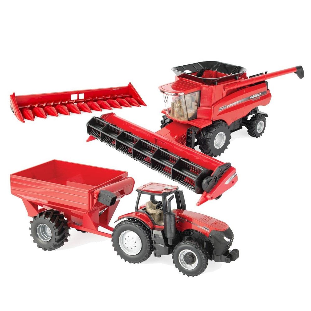 TOMY 1/32 Case IH 8230 Combine w/Both Heads, AFS Connect Magnum 380 & Grain Cart Set 47357