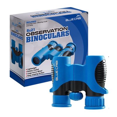 BlueCabi 8x21 Kids Binoculars  Compact, Durable and Lightweight with Magnification up to 8X  with Rubber Coating and Anti-Slip Texture  Includes Neck Strap, Wipe Cloth & Carry Case  Blue/Black