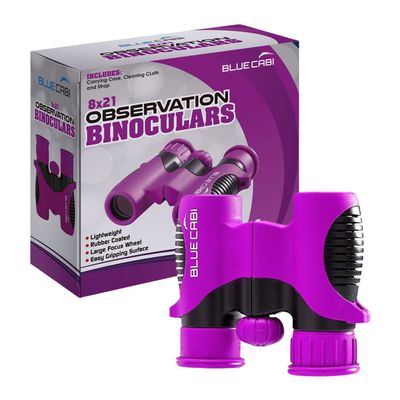 BlueCabi 8x21 Kids Binoculars  Compact, Durable and Lightweight with Magnification up to 8X  with Rubber Coating and Anti-Slip Texture  Includes Neck Strap, Wipe Cloth & Carry Case  Purple/Black