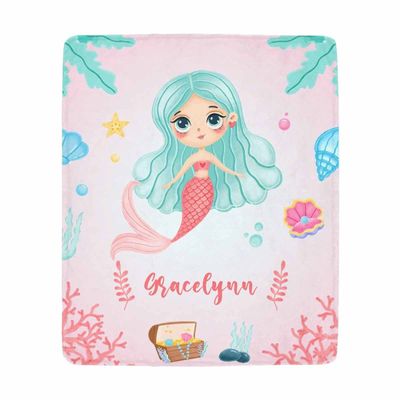 Artsadd Custom Blanket for Baby Boys Girls with Name Mermaid Personalized Blankets for Toddler Fuzzy and Fleece Soft Blanket Birthday Gifts for Kids 50"x60"