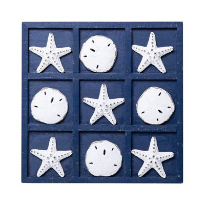 SOFFEE DESIGN Starfish Wooden Tic Tac Toe Decor Beach Ocean Style for Fun Room Decoration Sand Dollar & Starfish, Blue
