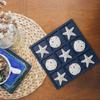 SOFFEE DESIGN Starfish Wooden Tic Tac Toe Decor Beach Ocean Style for Fun Room Decoration Sand Dollar & Starfish, Blue view 2
