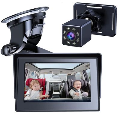 Baby Car Mirror Baby Rear Facing Seat Camera, Baby Car Seat Mirror Camera with Wide Crystal Clear View Monitor, Great Night Vision, Adjustable Sucker Bracket, Easily Observe The Baby's Move