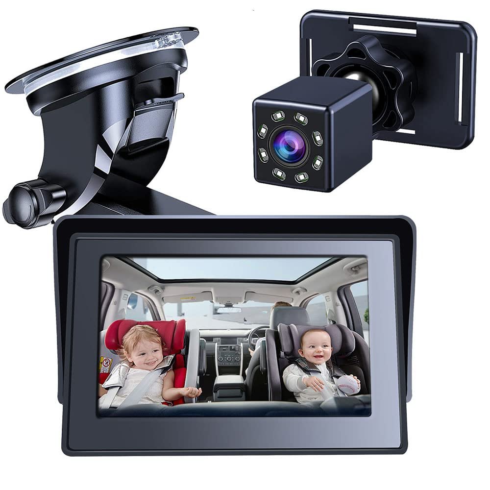 Baby Car Mirror Baby Rear Facing Seat Camera, Baby Car Seat Mirror Camera with Wide Crystal Clear View Monitor, Great Night Vision, Adjustable Sucker Bracket, Easily Observe The Baby's Move
