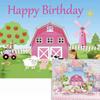 10x8FT Cartoon Farm Animals Party Backdrop Pink Barn Theme for Girl Princess Birthday Party Supplies Farm Animals Scenic Background Cow Chicken Sheep Grass Windmill Rustic Scenic Banner view 1