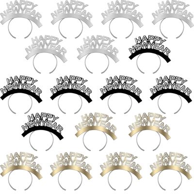 Haconba 18 Pack HAPPY NEW YEAR Headband Glitter Head Hoop for New Years Eve Gift Party Favors Photo Prop