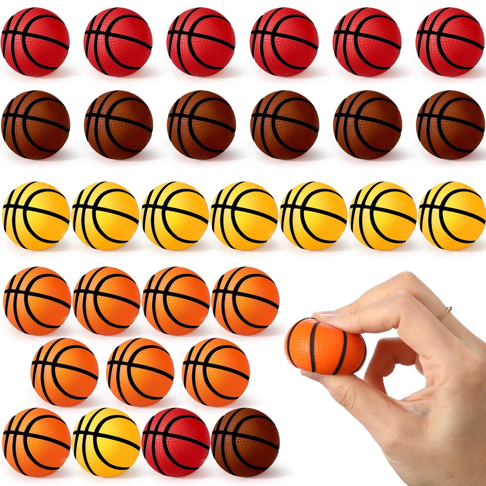 Blulu 30 Pack 1.6" Mini Basketballs Stress Ball Mini Basketball Party Favors for Kids Small Foam Sports Ball Squeeze Anxiety Relief Toy for Valentine Carnival Birthday Gift(Yellow, Orange, Brown, Red)