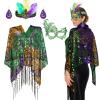 Geyoga 4 Pack Mardi Gras Costume Accessories Set Including Tassel Shawl Scarf, Masquerade Mask, Feather Glitter Headband, Dangle Earrings for Carnival Celebration Parade Dress Party view 1