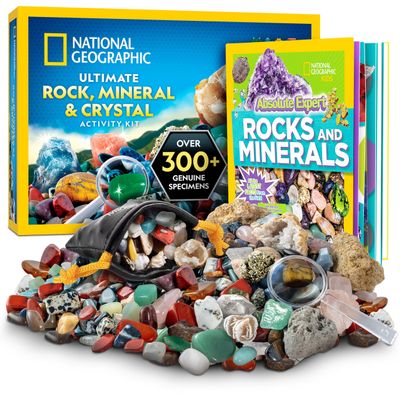 National Geographic Rock Collection Box for Kids 300 Piece Rock Set with Real Gemstones, Crystals & Minerals - Includes Absolute Expert: Rocks & Minerals Full-Color Book (Amazon Exclusive)
