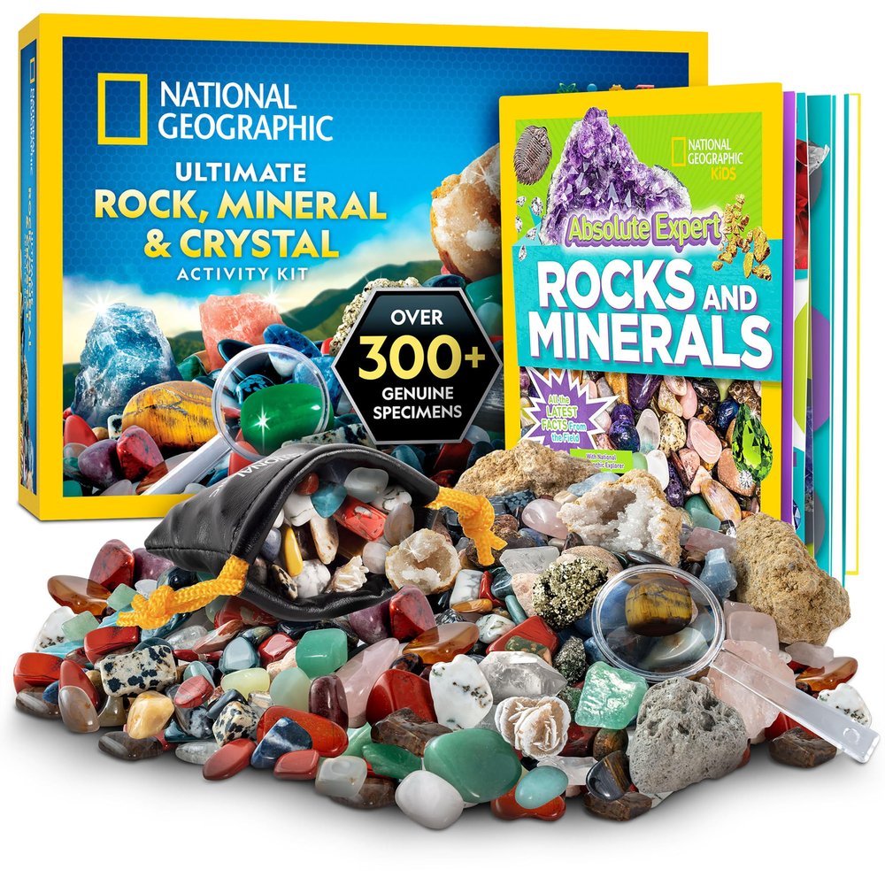 National Geographic Rock Collection Box for Kids  300 Piece Rock Set with Real Gemstones, Crystals & Minerals - Includes Absolute Expert: Rocks & Minerals Full-Color Book (Amazon Exclusive)