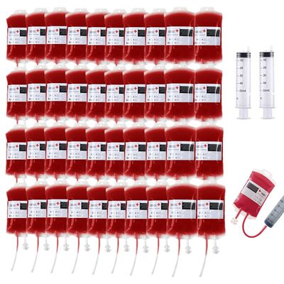 40 Packs Halloween Decorations Blood Bags for Drink, Reusable Drink Cups Containers with Syringe and Clips Pouch Prop for Doctor Nursing/RN Graduation Zombie Vampire Party Supplies