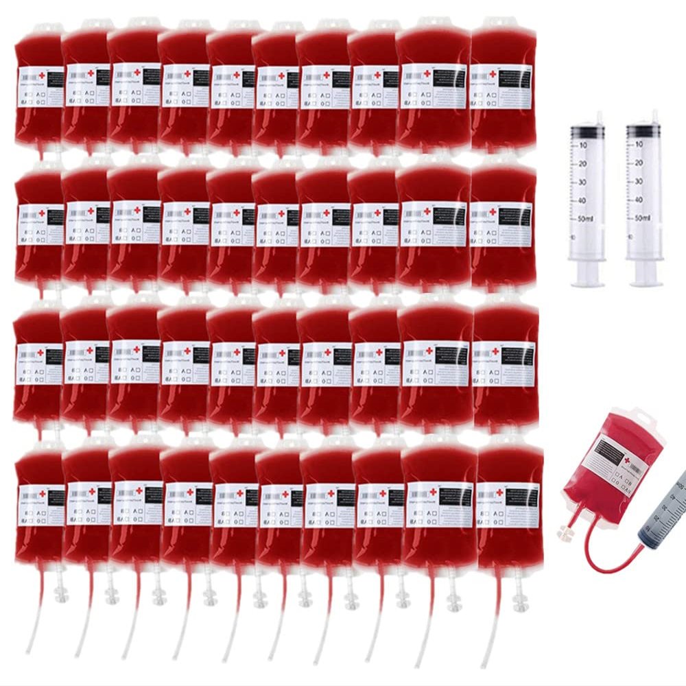 40 Packs Halloween Decorations Blood Bags for Drink, Reusable Drink Cups Containers with Syringe and Clips Pouch Prop for Doctor Nursing/RN Graduation Zombie Vampire Party Supplies