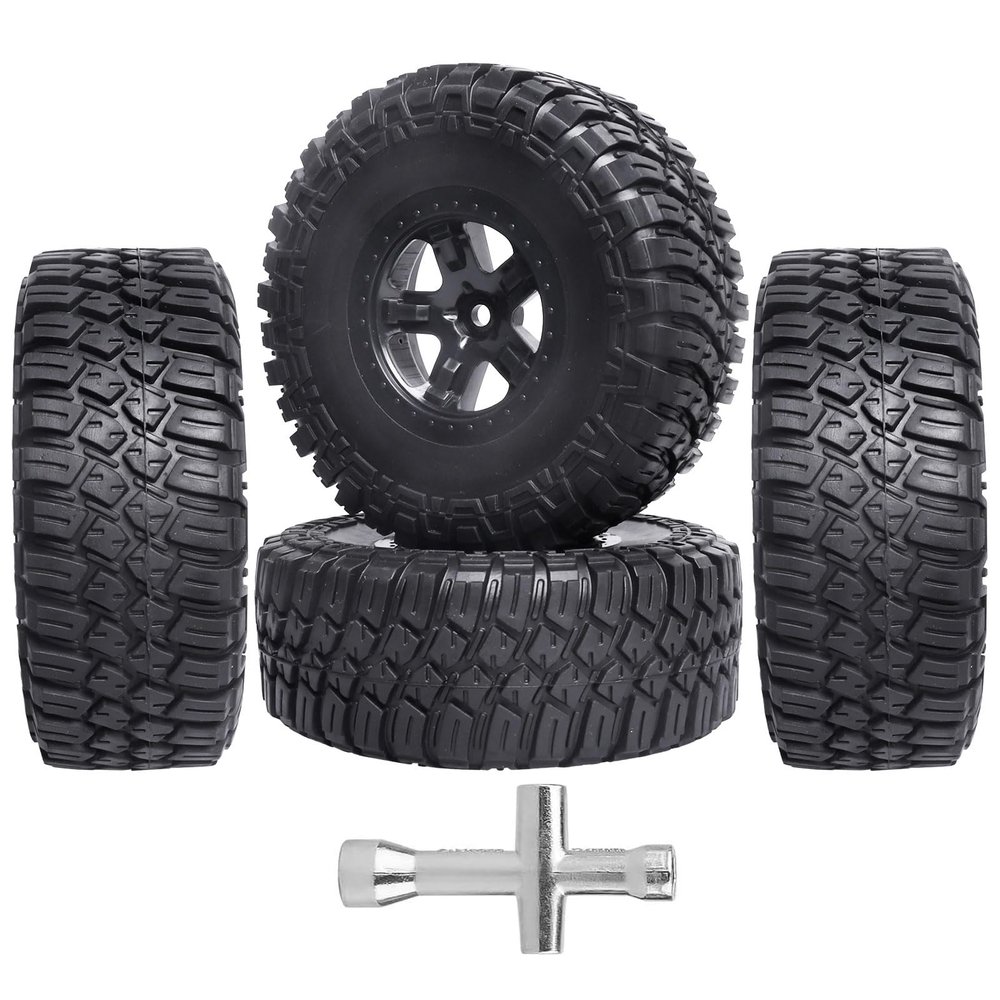 GoHobby 4.72 inches 120mm RC Short Course Tires and Wheels 12mm Hex for 1/10 Traxxas Slash 2WD Slash 4x4 Losi SCT Redcat Blackout SC, Set of 4 (Type 2)