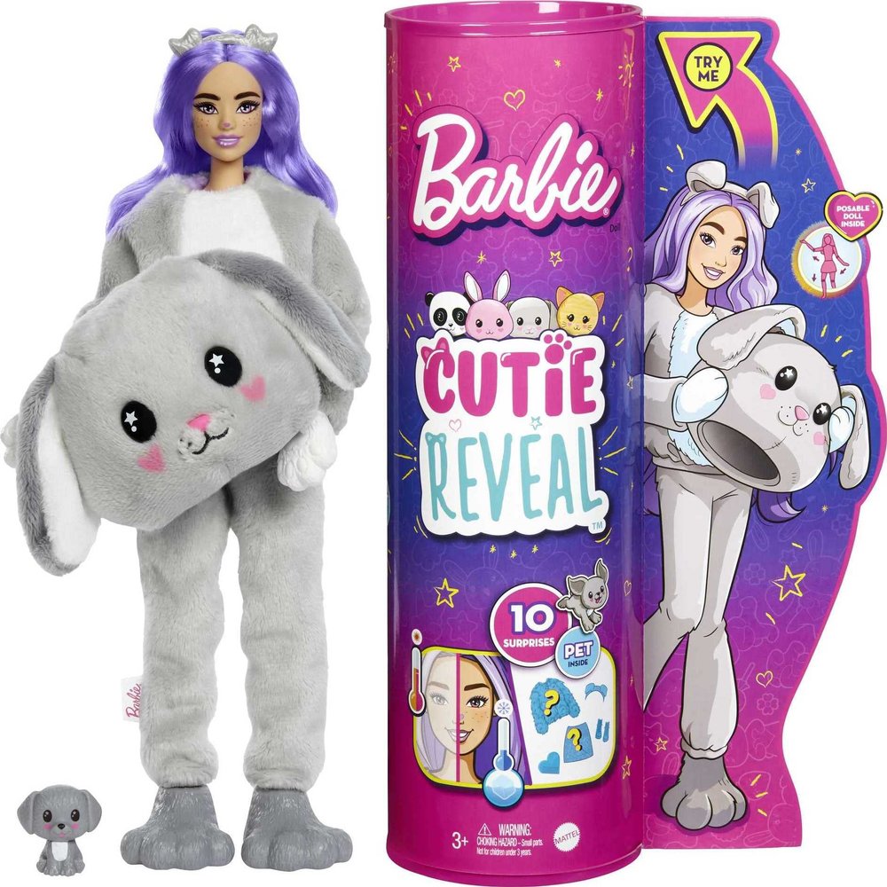 Barbie Cutie Reveal Fashion Doll with Puppy Plush Costume & 10 Surprises Including Mini Pet & Color Change