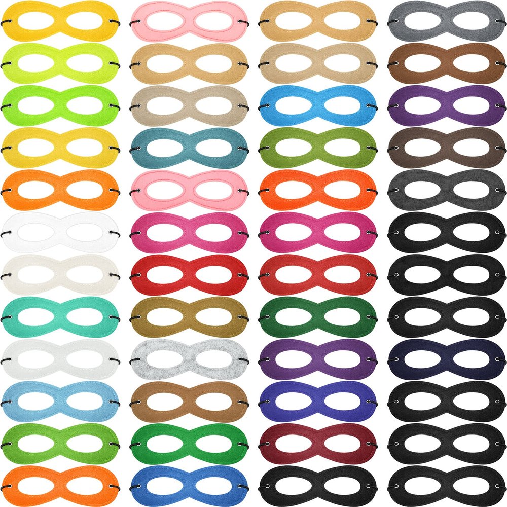 50 Pieces Cosplay Mask Felt Eye Mask Costume Multicolor Adjustable Party Eye Mask Half Masks with Elastic Rope for Birthday Mardi Gras 100th Day of School Costume