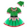 Alvivi Kids Girls Christmas Costume 2Pcs Dress with Hat Set Cosplay Theme Party Dress up Green A 14 Years view 3