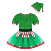 Alvivi Kids Girls Christmas Costume 2Pcs Dress with Hat Set Cosplay Theme Party Dress up Green A 14 Years view 4