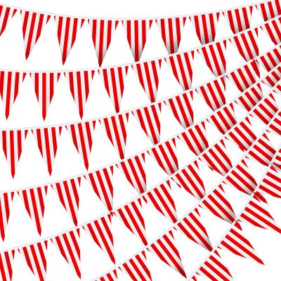 328ft 200 Pcs Carnival Circus Party Decorations Supplies, Red and White Striped Pennant Banner Flags String Triangle Circus Carnival Bunting Banner for Celebration Supplies