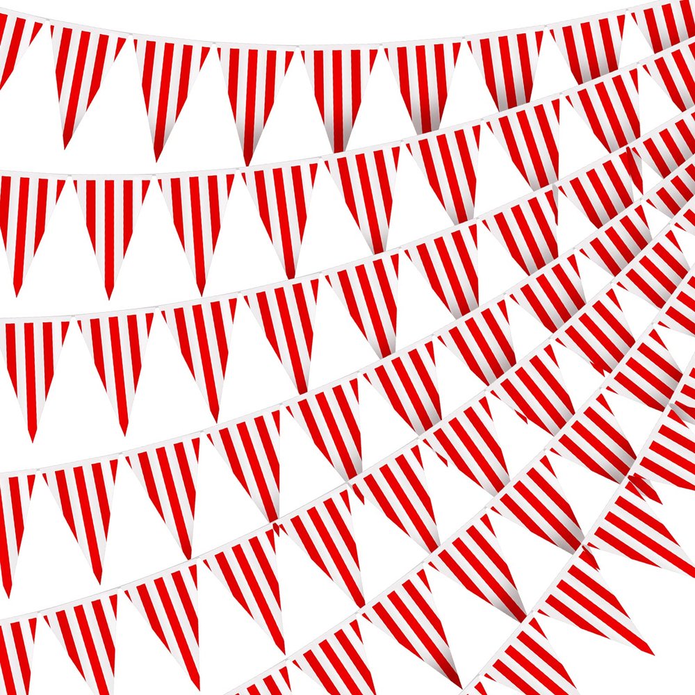 328ft 200 Pcs Carnival Circus Party Decorations Supplies, Red and White Striped Pennant Banner Flags String Triangle Circus Carnival Bunting Banner for Celebration Supplies