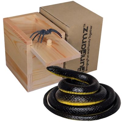 FunFamz Spider Prank Box & Realistic Rubber Snake Hilarious Gag Gift Set for Kids & Adults, April Fools, Bird Deterrent, Practical Joke Kit, Party Pranks & Holiday Fun