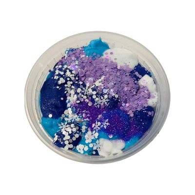 Wasatch Winter Snow is a fabulous home made cloud slime scented like coconut ice cream. The color blend is stunning in blue white and purple topped with fabulous glitter and a cloud charm.