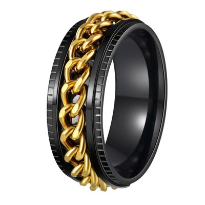 Udolfly Mens Fidget Rings Anxiety Rings for Men Womens Chain Spinner Rings for Adults Titanium Steel Ring Black Gold Size 8