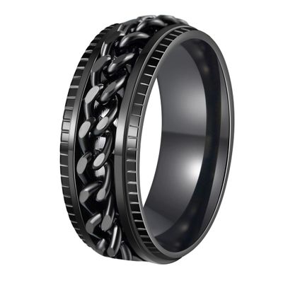 Udolfly Mens Fidget Rings Anxiety Rings for Men Womens Chain Spinner Ring for Adults Titanium Steel Ring Black Black Size 7