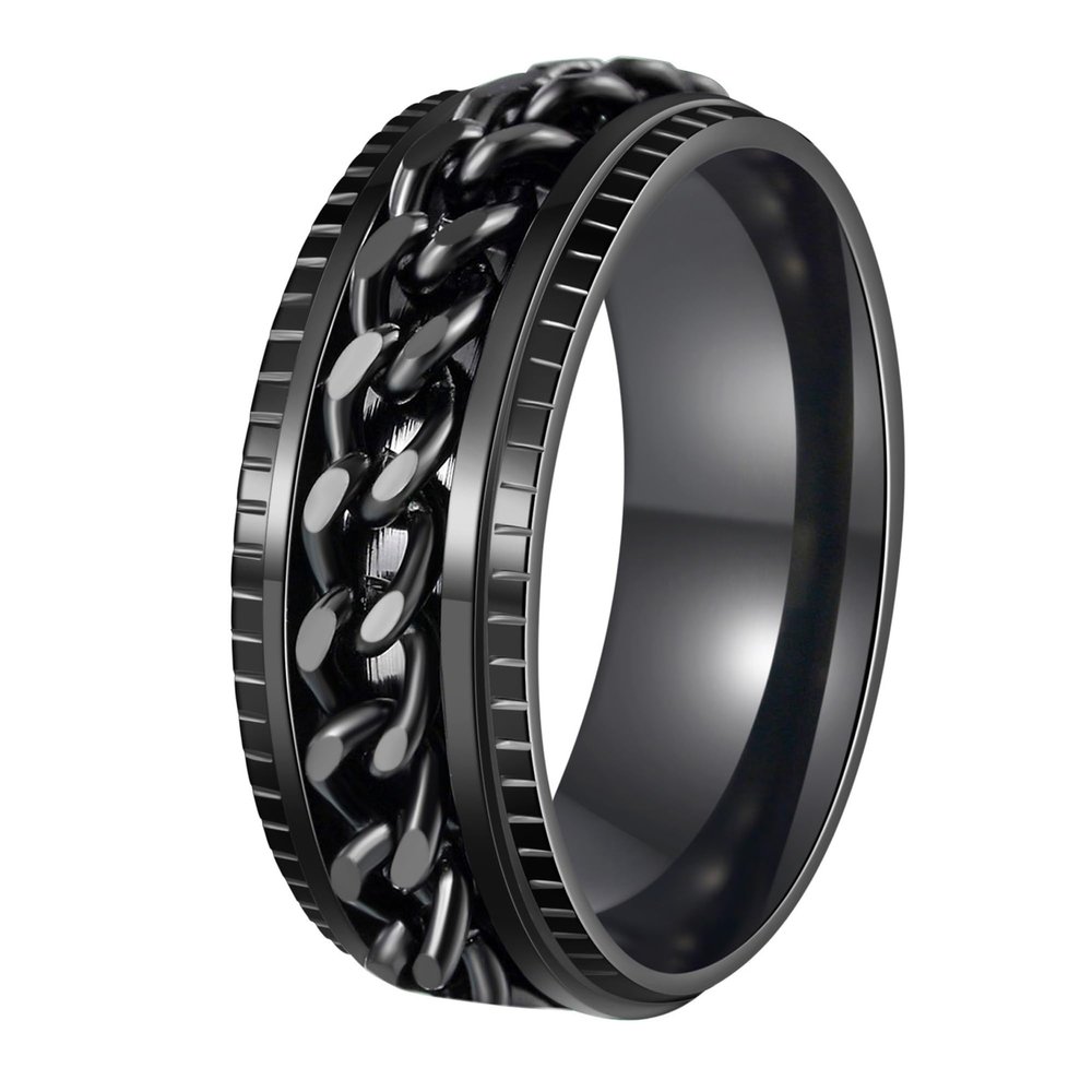 Udolfly Mens Fidget Rings Anxiety Rings for Men Womens Chain Spinner Ring for Adults Titanium Steel Ring Black Black Size 7