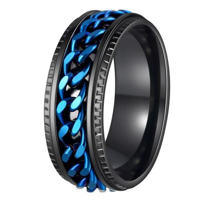 Udolfly Mens Fidget Rings Anxiety Rings for Men Womens Chain Spinner Rings for Adults Titanium Steel Ring Black Blue Size 8