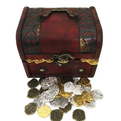 Seven Seas Pirates Coins - Golden & Silver Doubloons with Treasure Chest - Lot of 100