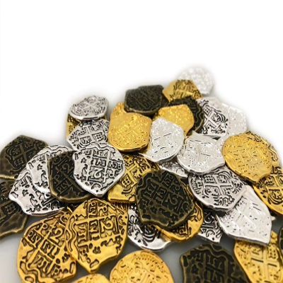 Seven Seas Pirates Coins - Golden & Silver Doubloons - Metal - Party & Decorations Supplies - Lot of 100
