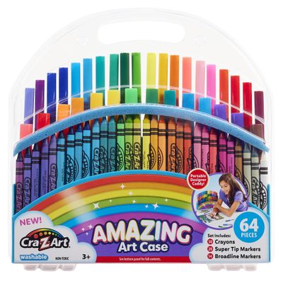 Cra-Z-Art 64pc Amazing Art Case featuring Vibrant, Crayons and Super Tip and Fineline Markers Great for Kids Ages 3 and Up