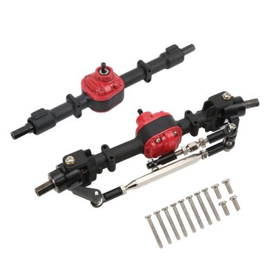 Dilwe Metal Front Rear Axle Set, RC Car Metal Front Rear Axle Set for MN D90 D91 99S FJ45 1/12 RC Car Upgrade Parts, Bridge Shaft Steering Cup Rod Complete Set RC Accessories(Black red)
