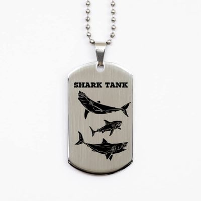 Halloween Shark Tank Necklace. for him. Party Costume Accessories, Bling Silver Dog Tag, Ocean Party, Pool Party, Reunion, Shark Theme, Kids Party.